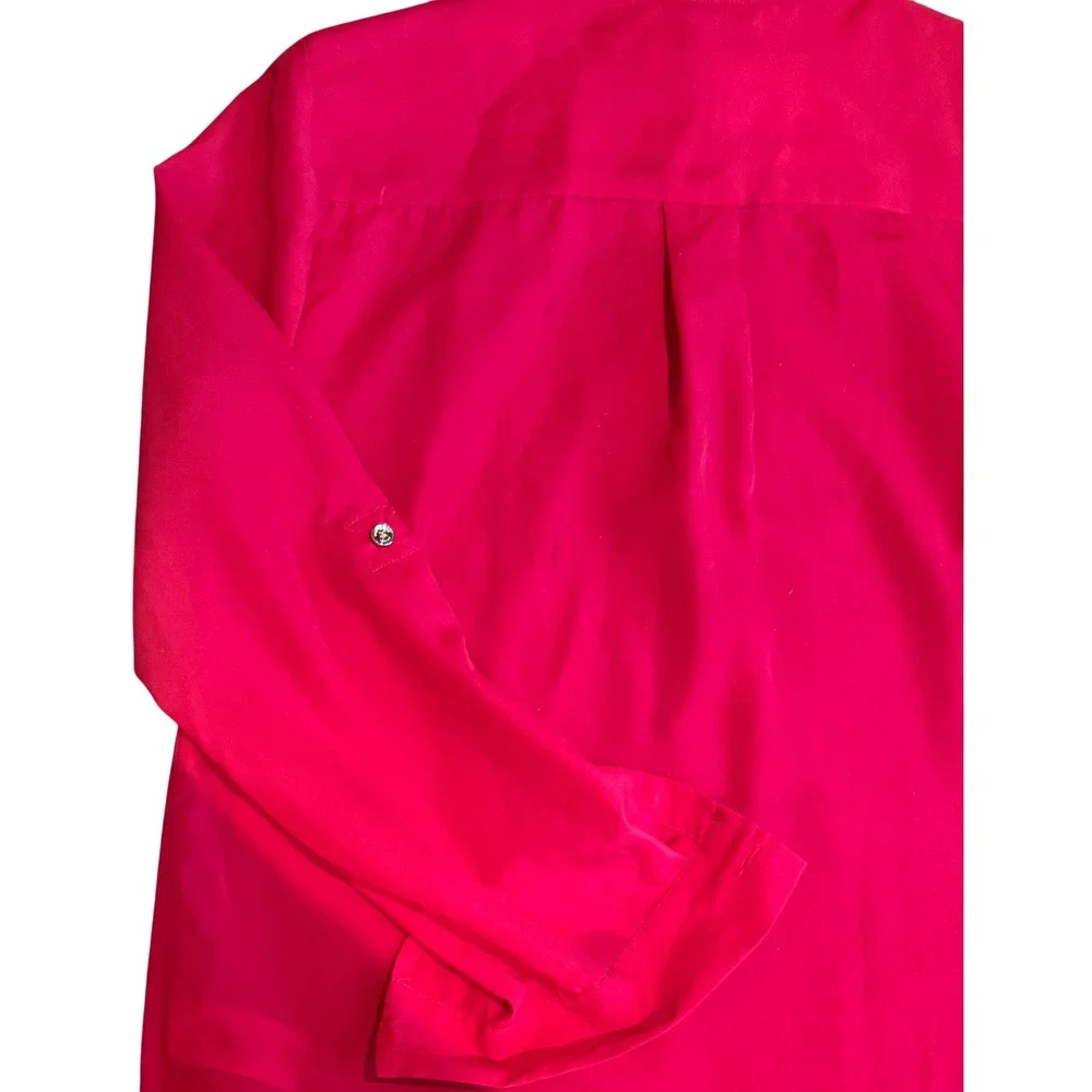 Michael Kors Women's Pleated Zip Front Roll Tab Red Blouse Size Medium
